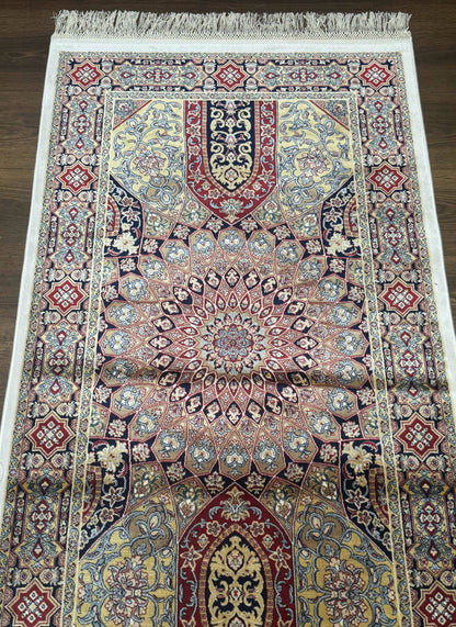Turkish Silk Runner Rug 2.6 x 10, Dome Design, Hereke Runner, Bamboo Silk, New