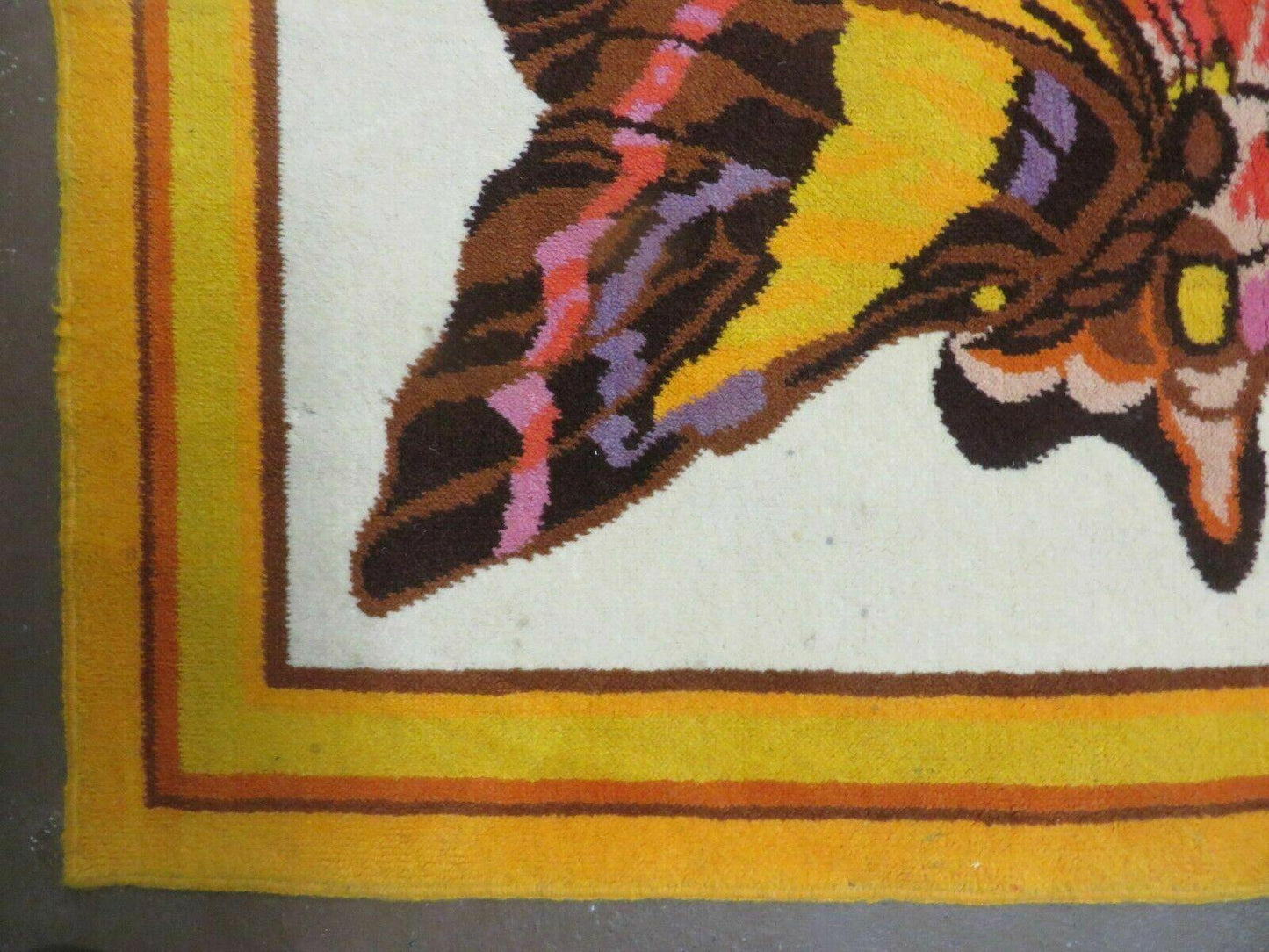 Hand Knotted Wool Rug 4x6 Butterfly Design Spanish Made Vintage 1980s
