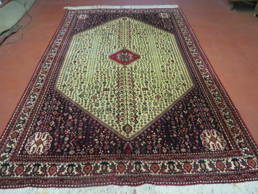 Vintage Indian Floral Wool Rug Hand Knotted 7x10 Ivory Red