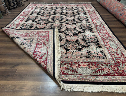 Sino Persian Rug 9x12 Black Floral Bouquets Vintage Hand Knotted Wool Silk