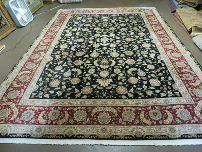 Vintage Chinese Silk Wool Rug Hand Knotted Oriental Floral 9 By 12 Feet With Silk Highlights