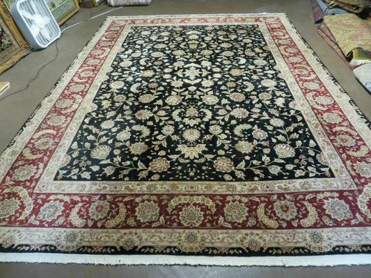 Vintage Chinese Silk Wool Rug Hand Knotted Oriental Floral 9 By 12 Feet With Silk Highlights