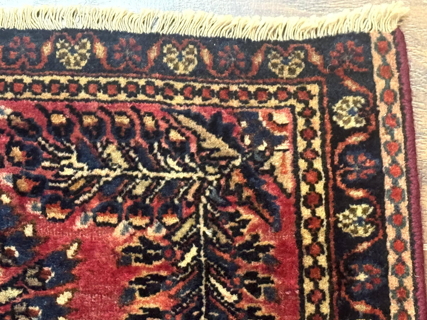 Antique Persian Sarouk Rug 2x2 Ft Wool Red