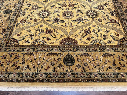 Indo Persian Mahal Rug 10x14, Wool Hand Knotted Oriental Carpet, Cream Floral Allover, Vintage Area Rug 10 x 14, Traditional Rug, Handmade