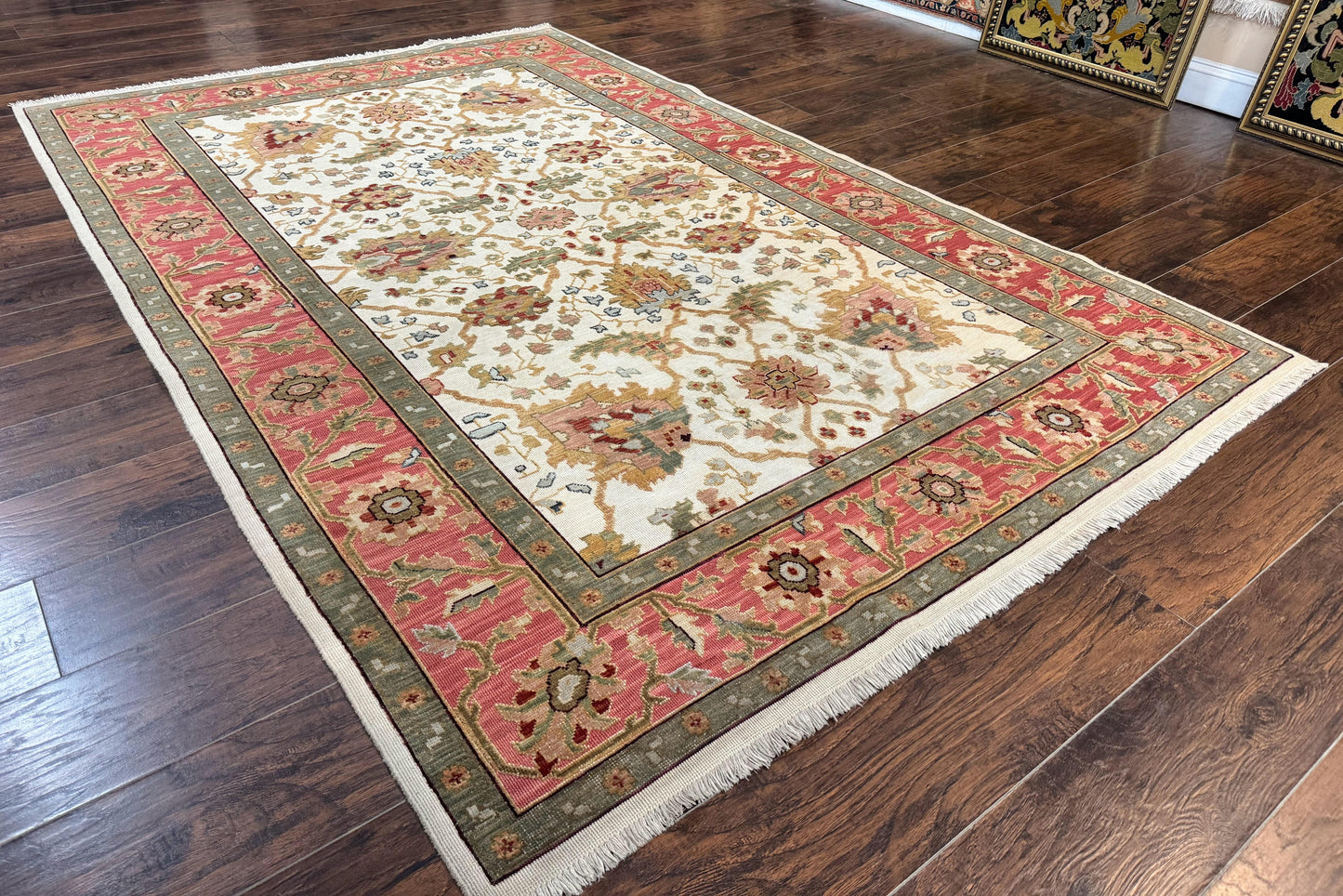 Flatweave Soumak Rug 6x9 Wool Handmade Floral Ivory Nourison