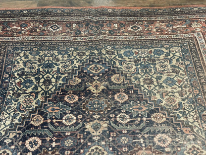 Persian Bidjar Rug 8x15 Navy Blue Herati Pattern Antique Collectors