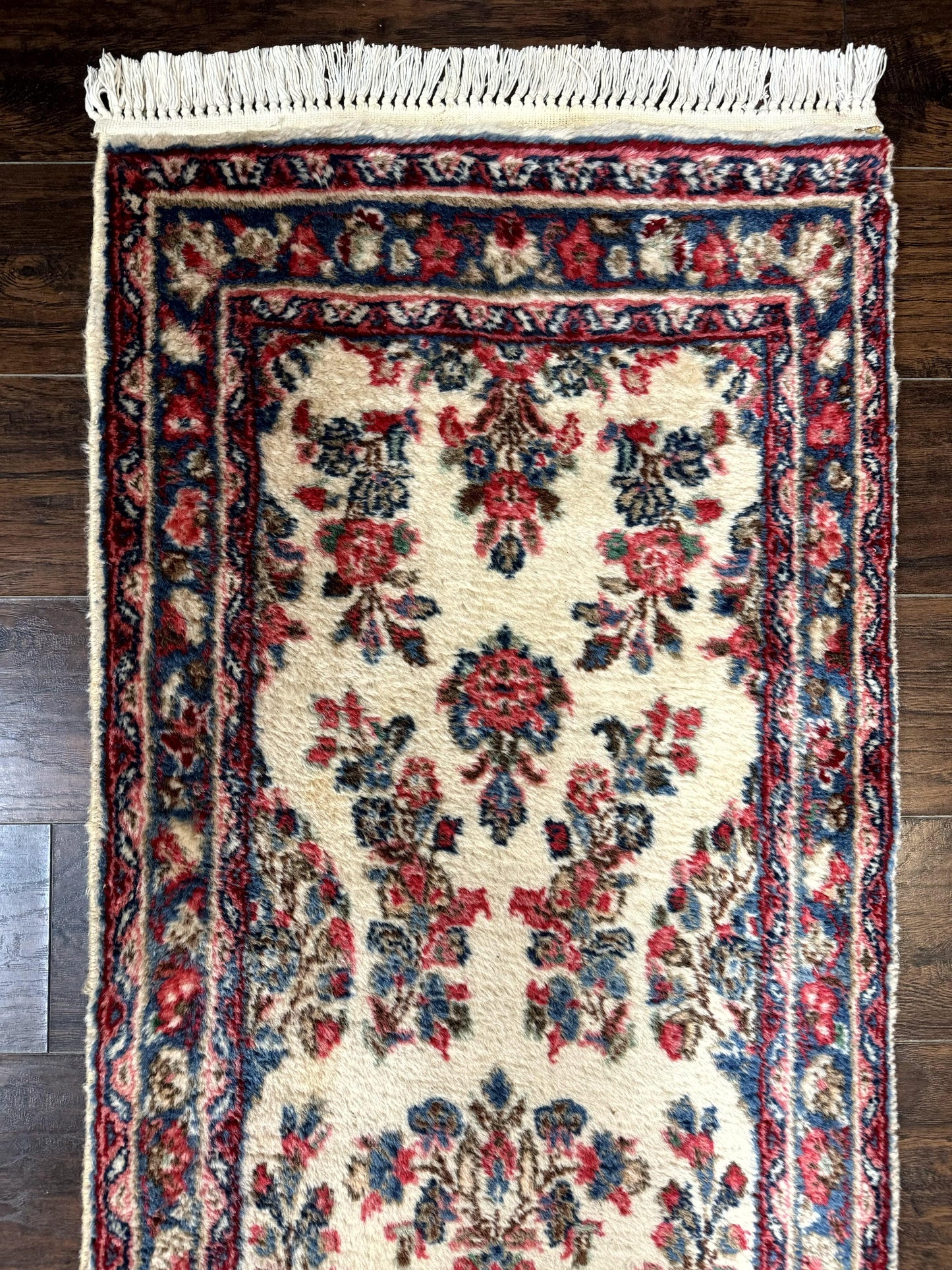 Persian Sarouk Runner Rug Handmade Wool Floral Hallway Ivory