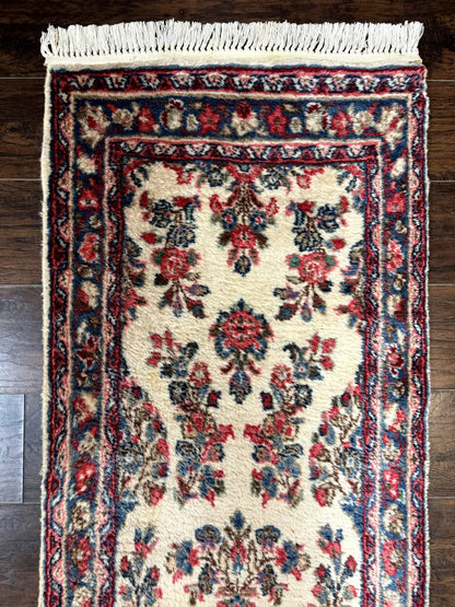 Persian Sarouk Runner Rug Handmade Wool Floral Hallway Ivory