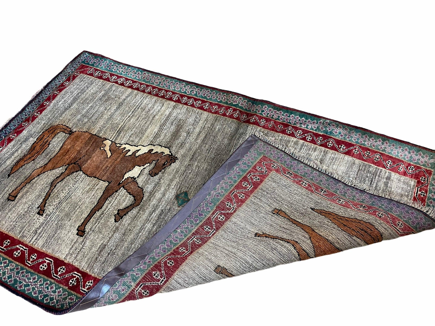 Handmade Wool Rug 4x6 Vintage Zagros Horses Pictorial Area Rug