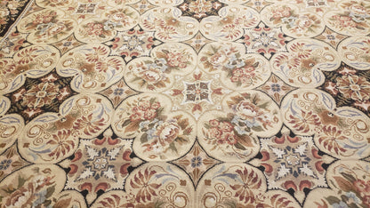 Needlepoint Rug 8x10ft Hand Knotted Wool Aubusson Flower Design Area Rug