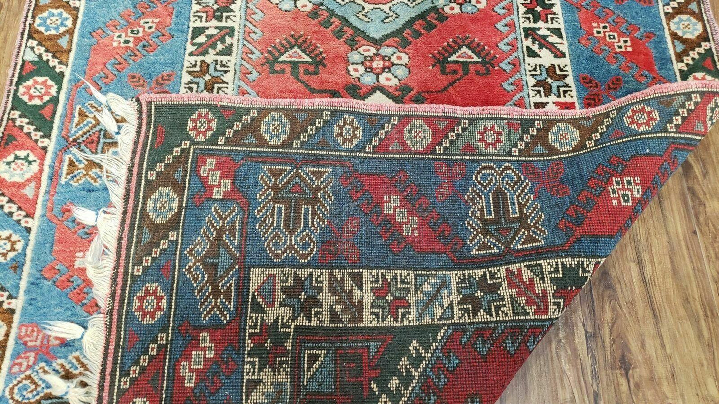 Handmade Turkish Shirvan Kazak Wool Rug 4x6 Colorful Vintage Style