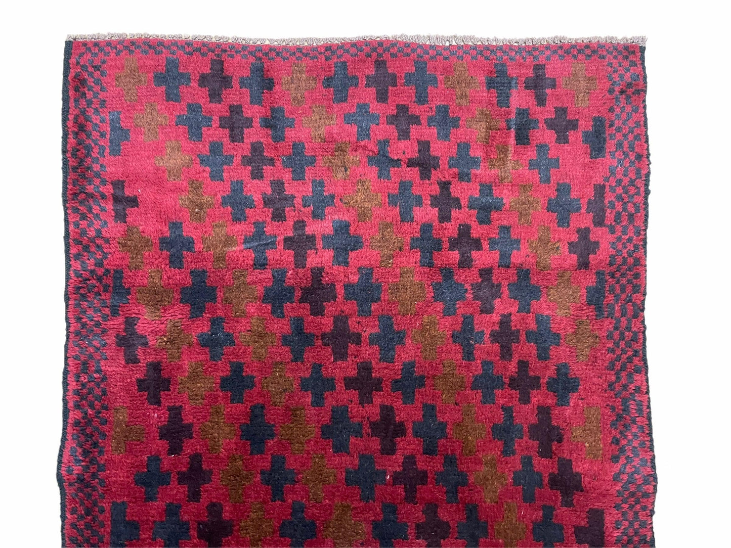 Balouchi Rug Vintage Handmade Tribal Wool Rug Red Beige 2 Feet 10 Inches By 4 Feet 8 Inches