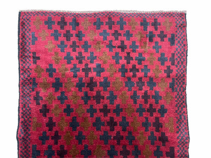 Balouchi Rug Vintage Handmade Tribal Wool Rug Red Beige 2 Feet 10 Inches By 4 Feet 8 Inches