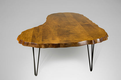 Wavy Tiger Maple Kidney Table with Hairpin Legs