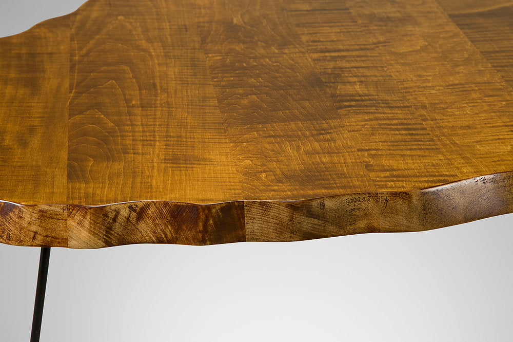 Wavy Tiger Maple Kidney Table with Hairpin Legs