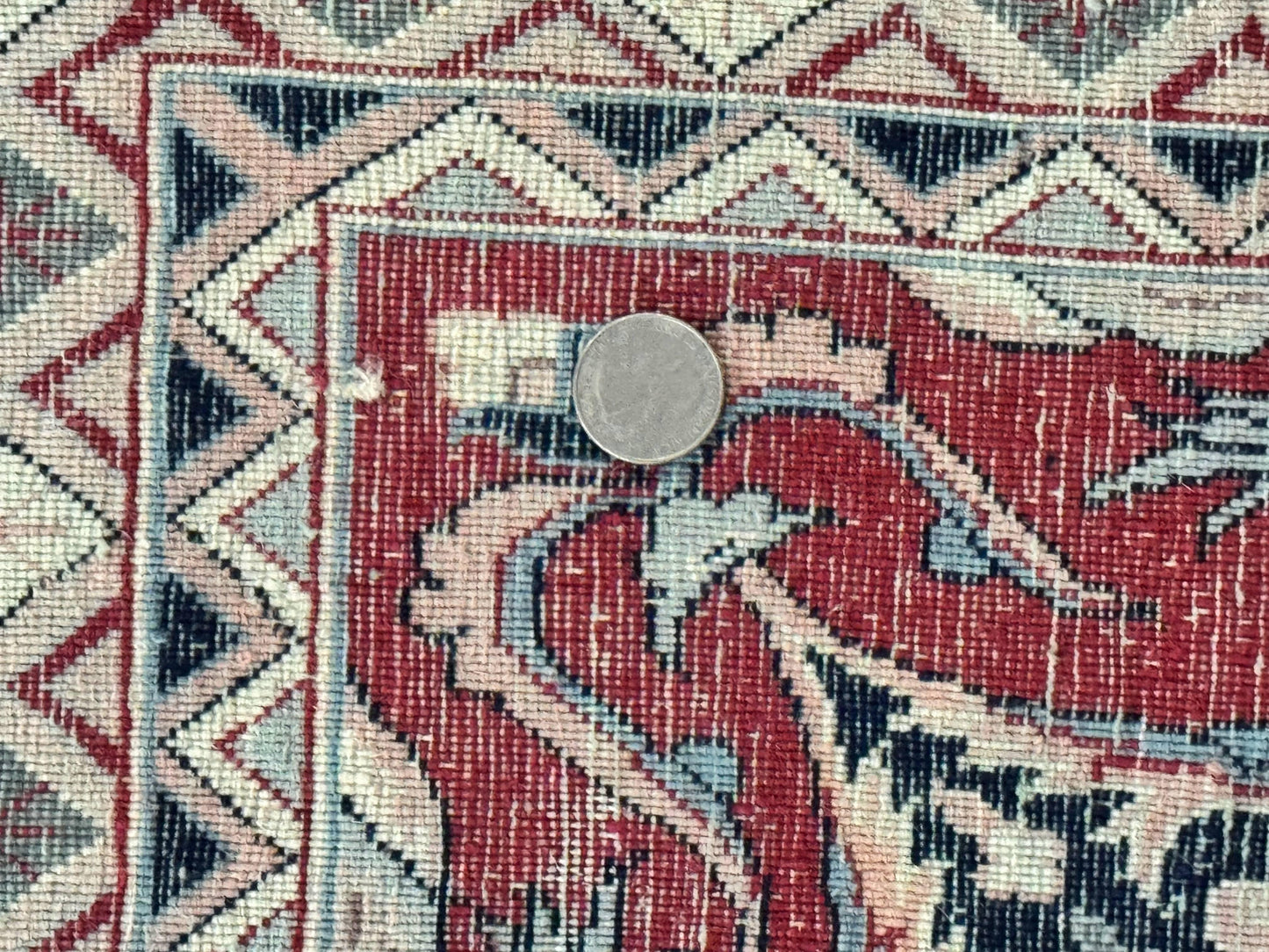 Sino Persian Rug 8x10, Floral Kirman Carpet, Navy Blue and Red, Floral Vases, Handmade Vintage Wool Carpet, 320 KPSI