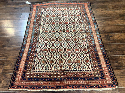 Antique Caucasian Rug 4x6 Hand Knotted Wool Shirvan Carpet
