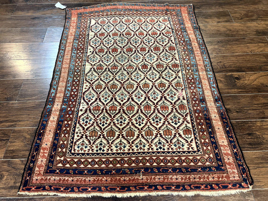 Antique Caucasian Rug 4x6 Hand Knotted Wool Shirvan Carpet
