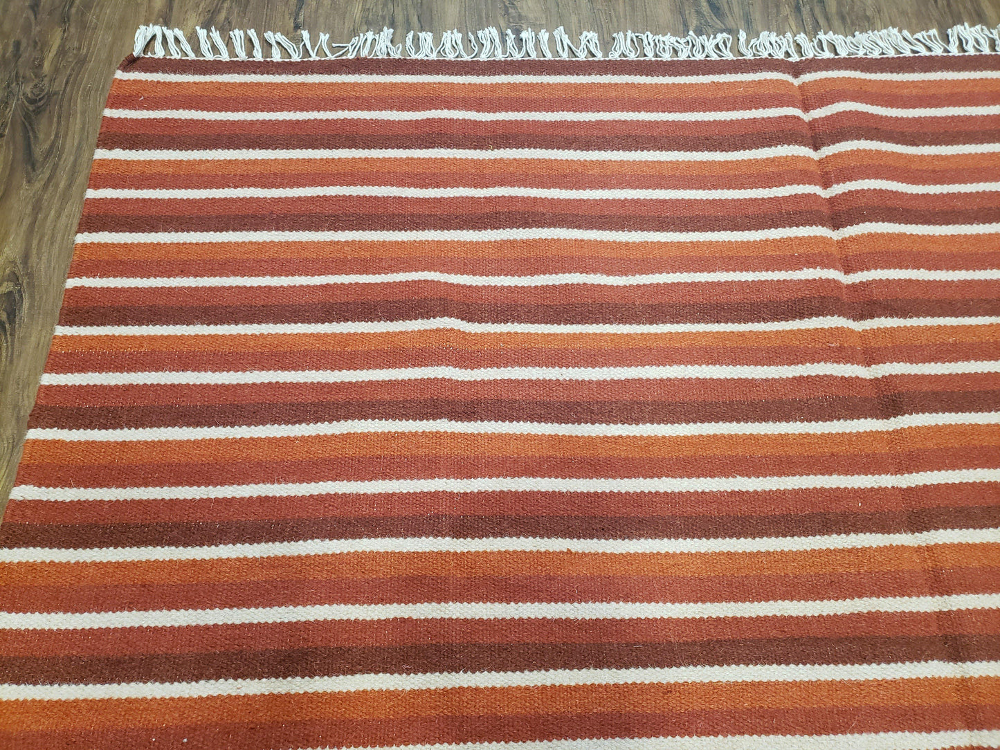 Handmade Wool Kilim Throw Blanket Twin Size Striped Woolen Bedding Decor