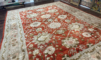 Pakistani Peshawar Rug 10x13, Burnt Orange, Large Handmade Wool Carpet