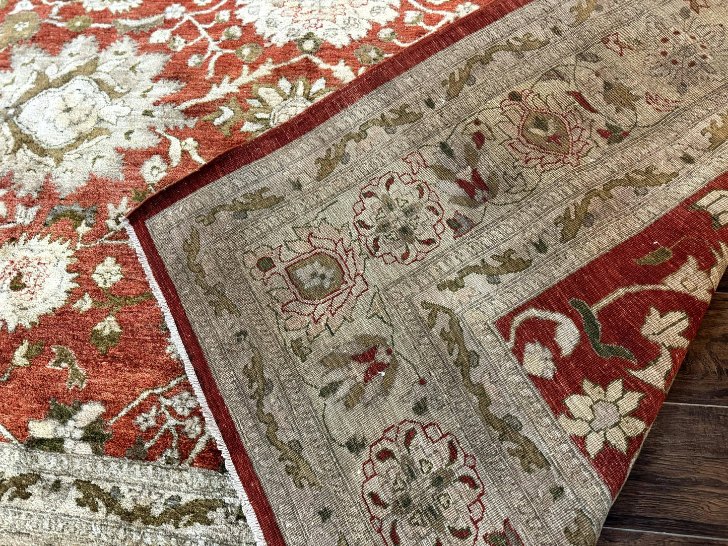 Pakistani Peshawar Rug 10x13, Burnt Orange, Large Handmade Wool Carpet