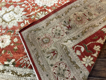 Pakistani Peshawar Rug 10x13, Burnt Orange, Large Handmade Wool Carpet