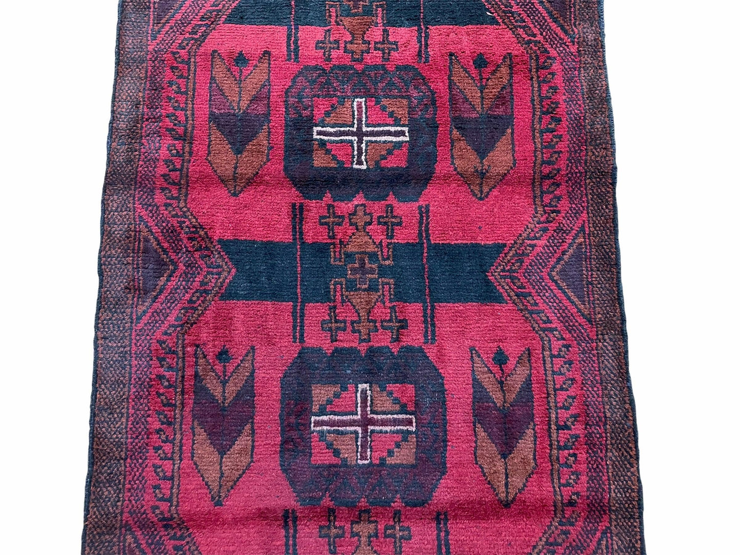 Balouchi Rug Vintage Hand Knotted Afghan Wool Tribal Area Rug Red Black
