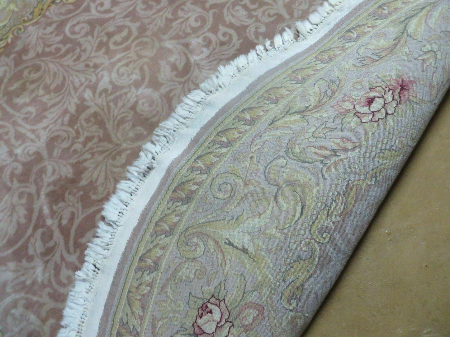 Round Handmade Chinese Floral Silk Wool Rug Oriental Carpet 6 Foot Size