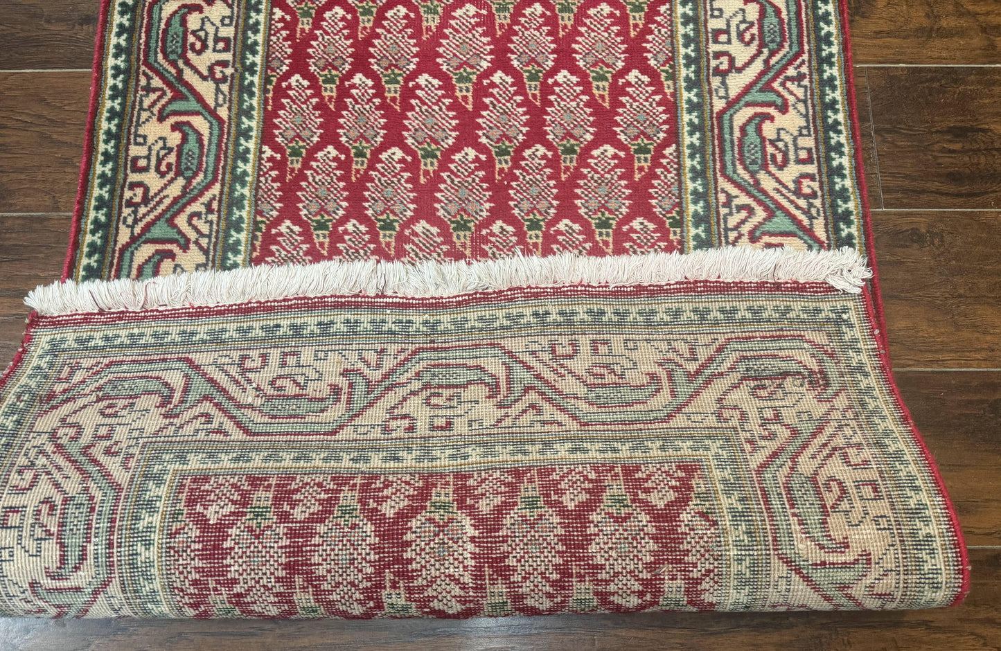 Persian Tabriz Runner Rug 3x16, Paisley Boteh Design, Red and Cream, Rug for Hallway, 16ft Wool Runner