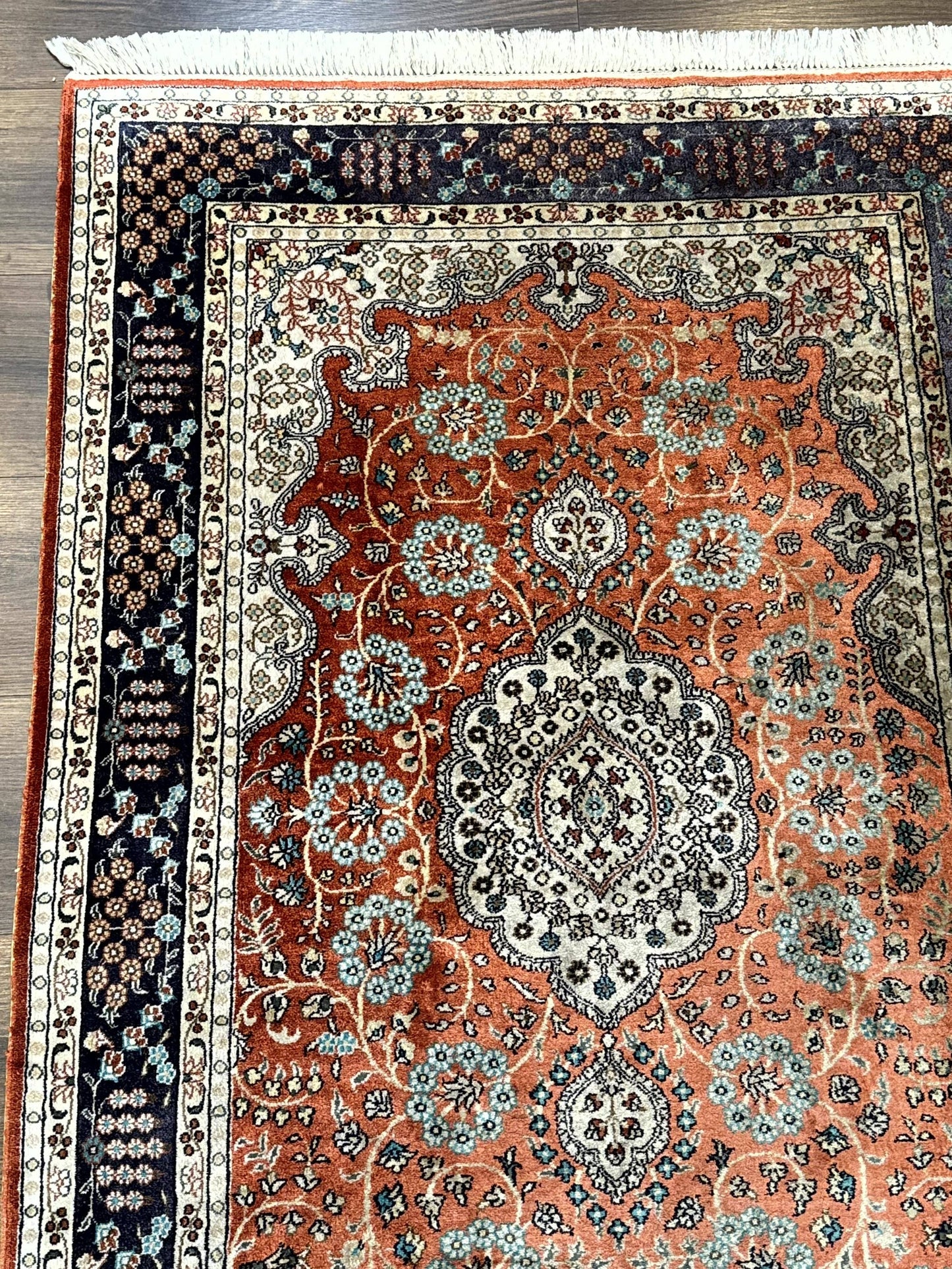 Turkish Silk Runner Rug 3x8, Short Runner Rug, Red, Floral Medallions, Very Fine 360 KPSI, 3 x 8 Runner