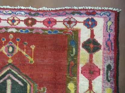 Antique Turkish Caucasian Kazak Wool Rug Handwoven With Vegetable Dyes 1950s 4x8