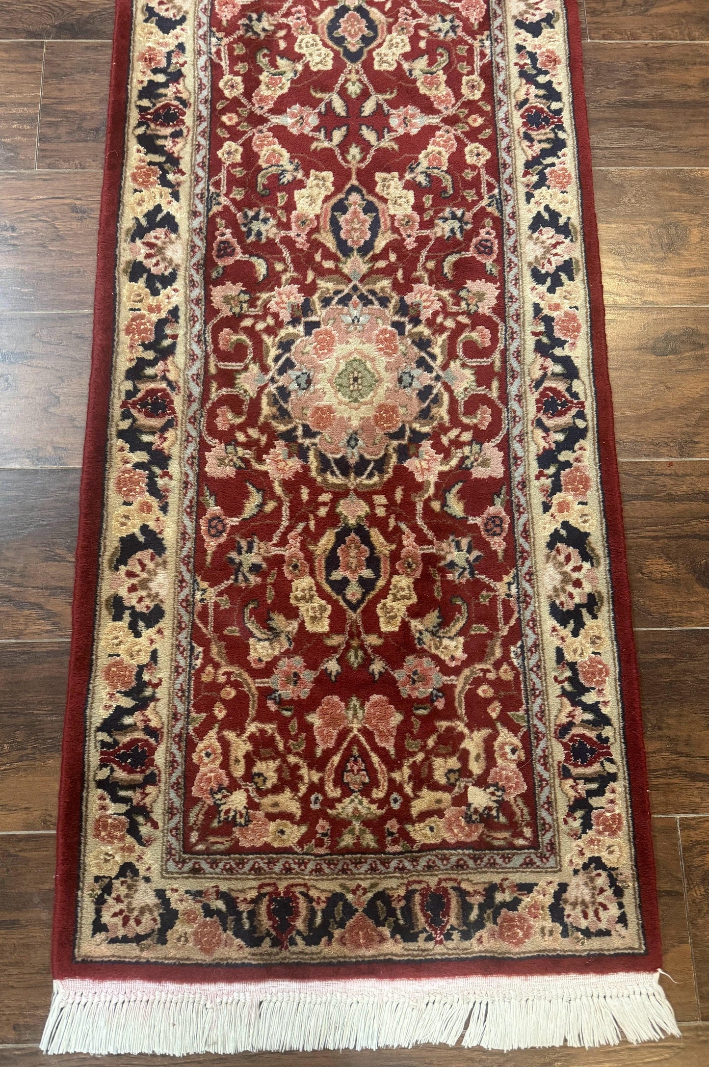 Short Runner Rug 2x6, Fine 200 KPSI, Red Floral Medallion, Wool and Silk Highlights, Persian Runner Rug, Traditional, Sino Persian