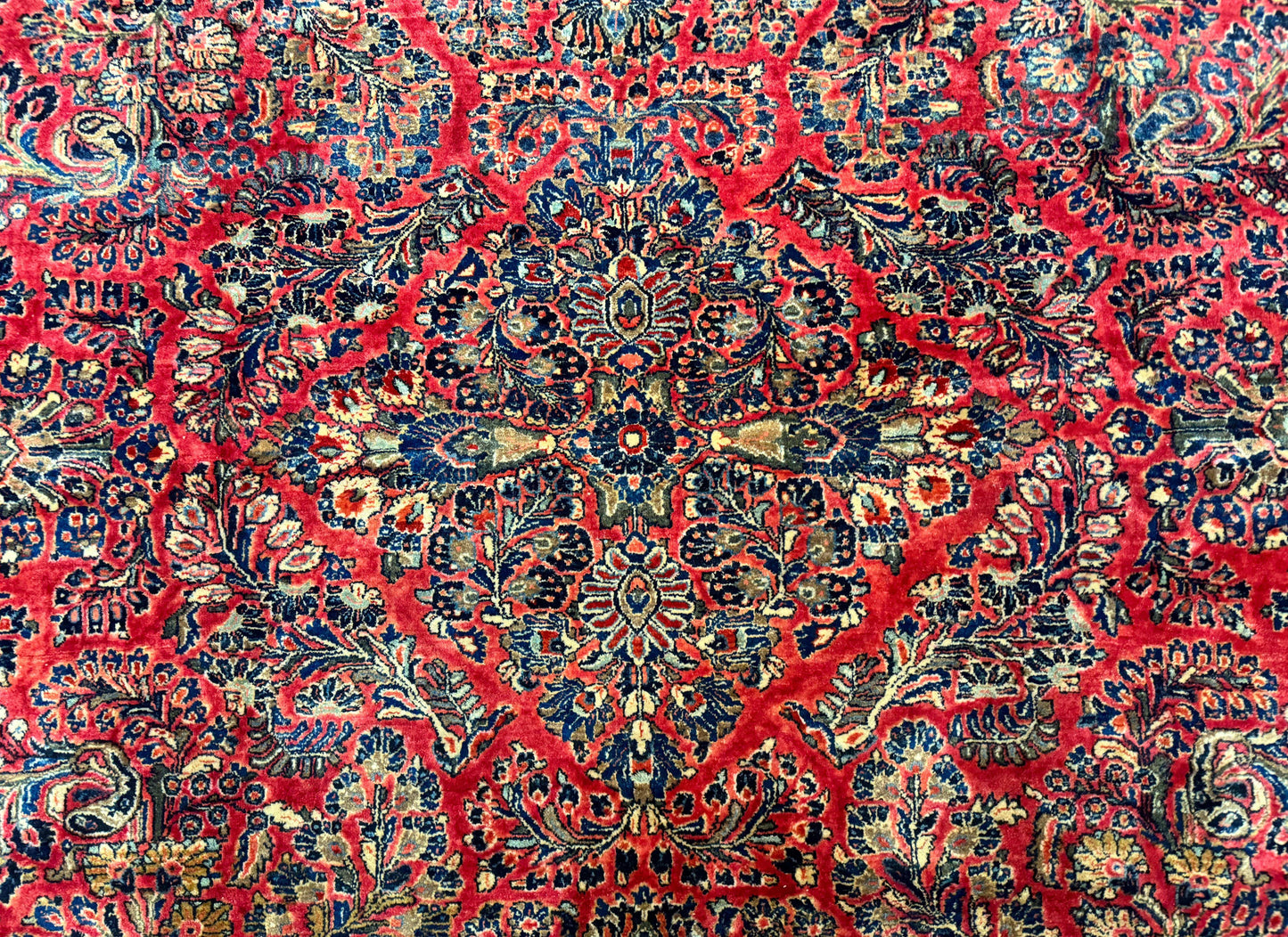 Persian Sarouk Rug 10x16 Palace Size Antique Red Carpet With Floral Medallion