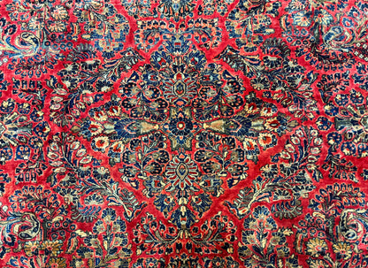Persian Sarouk Rug 10x16 Palace Size Antique Red Carpet With Floral Medallion