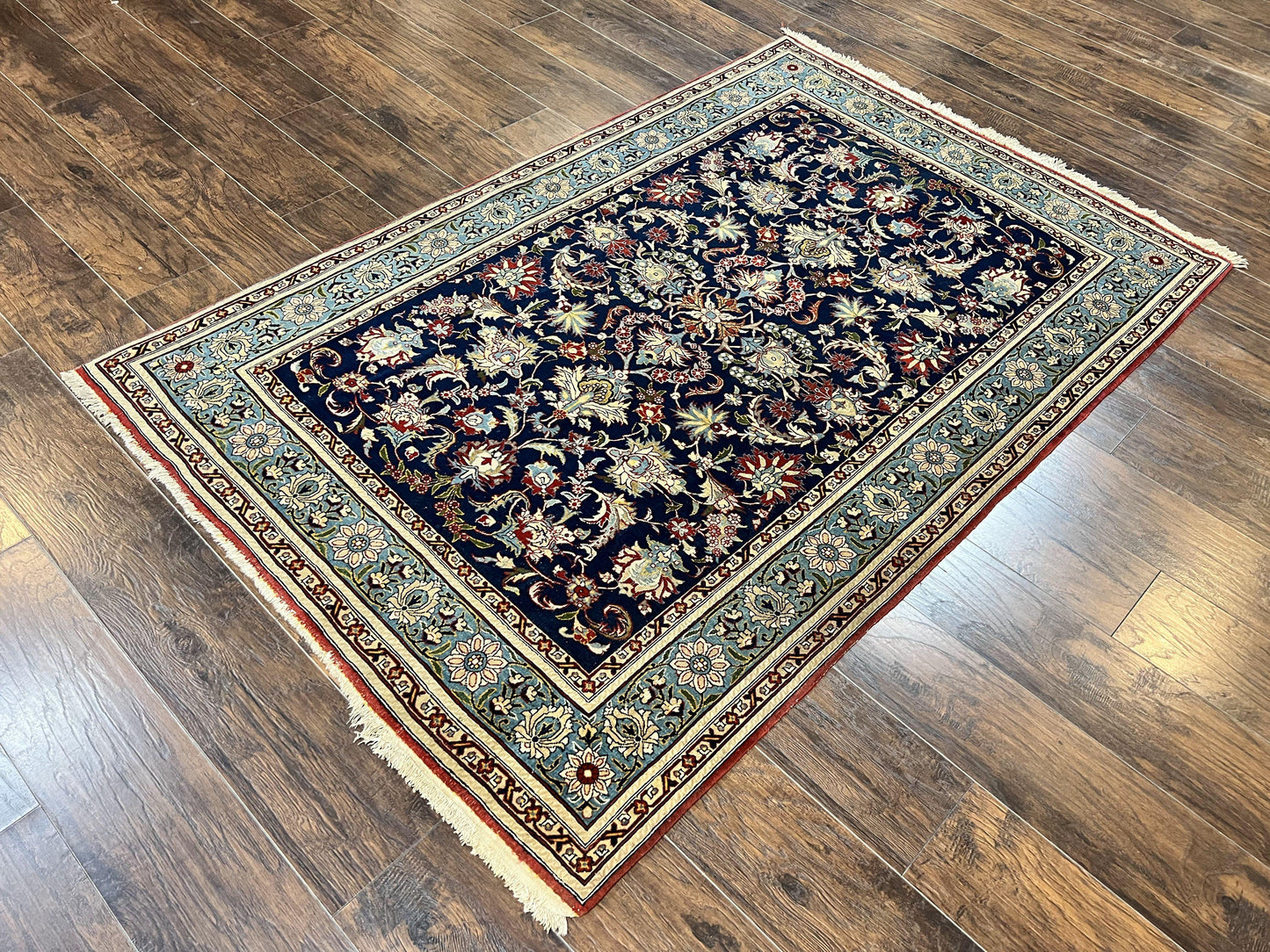 Blue Persian Rug Qum Hand Knotted Wool 5x7