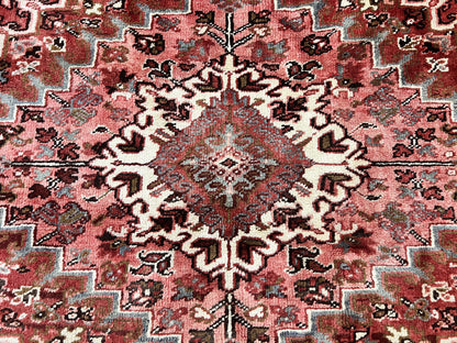 Large Persian Heriz Rug 10x13, Red and Cream Geometric Tribal Room Sized Handmade Wool Hand Knotted Semi Antique Decorative Oriental Carpet