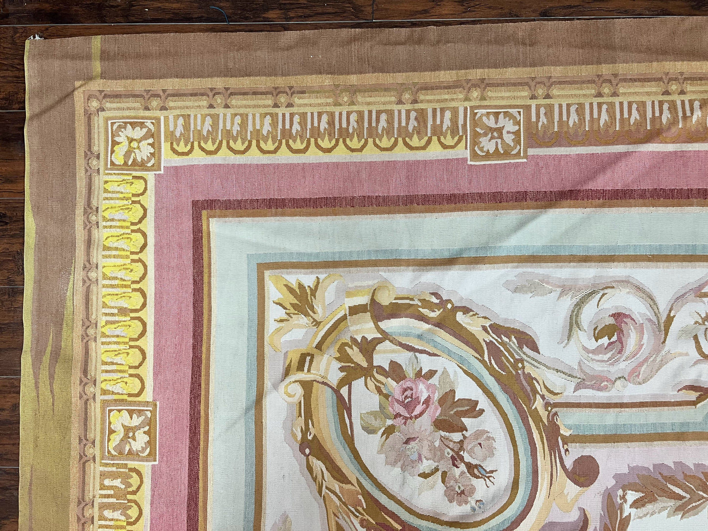 Premium Aubusson Rug 11x15 Wool Handmade Vintage European Flatweave Savonnerie Carpet