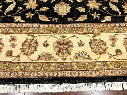 Indo Persian Rug 10x14, Charcoal and Beige, Floral Allover, Handmade Vintage Wool Carpet