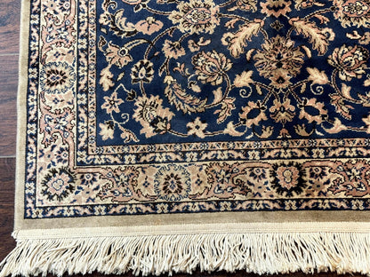 Vintage Art Silk Rug 3x4 Traditional Oriental Persian Design Navy Blue Power Loomed