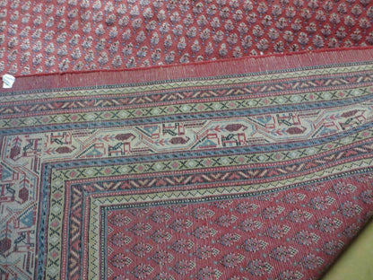 Vintage Indian Wool Rug Handmade 1950s Paisley Oriental Red Vegetable Dyes