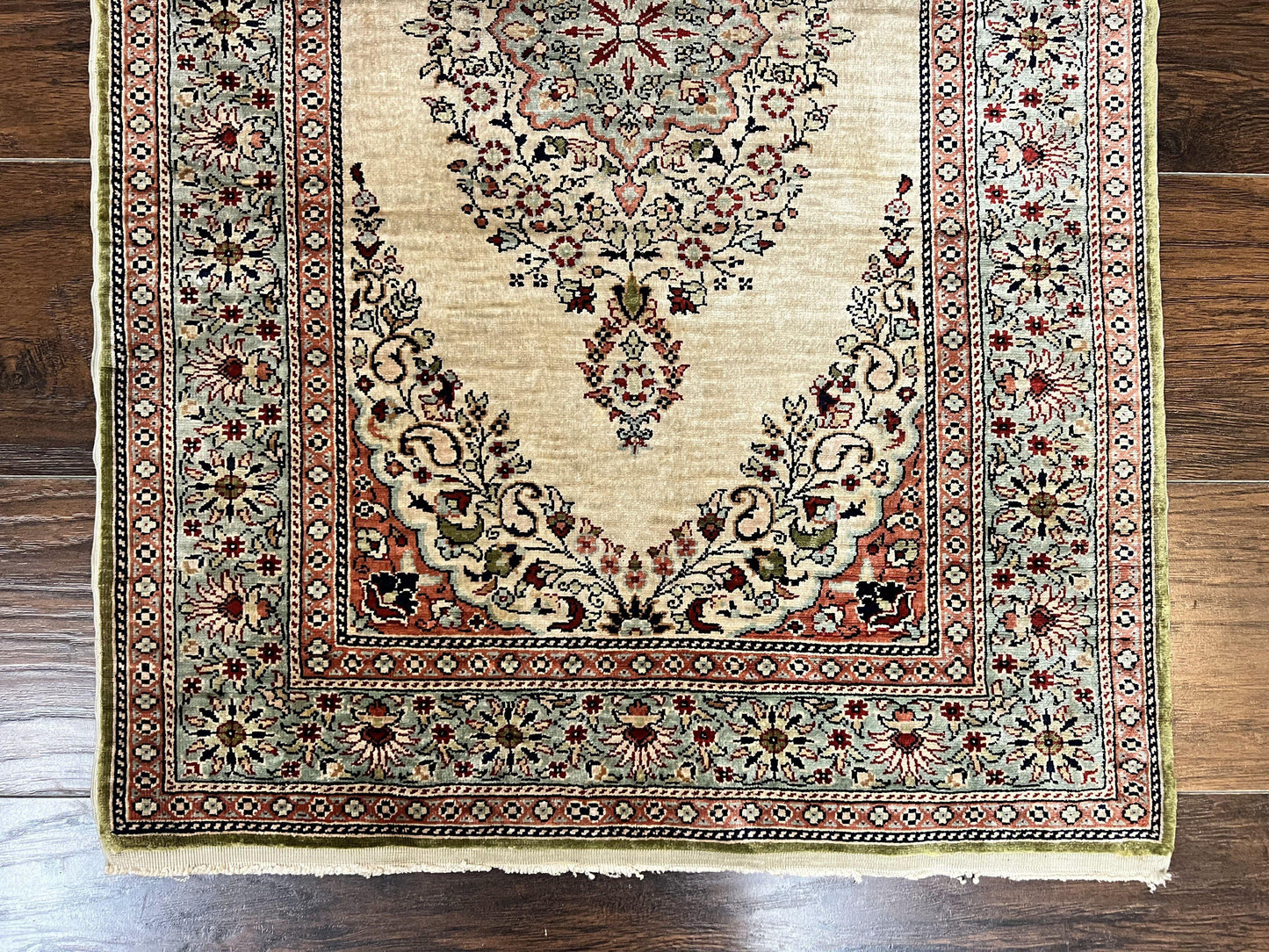 Silk Turkish Kayseri Rug 2x3 Hand Knotted Vintage Silk Pile On Silk Foundation 300 KPSI