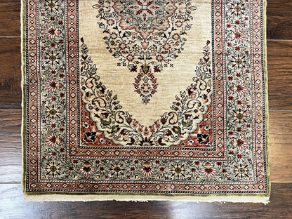 Silk Turkish Kayseri Rug 2x3 Hand Knotted Vintage Silk Pile On Silk Foundation 300 KPSI