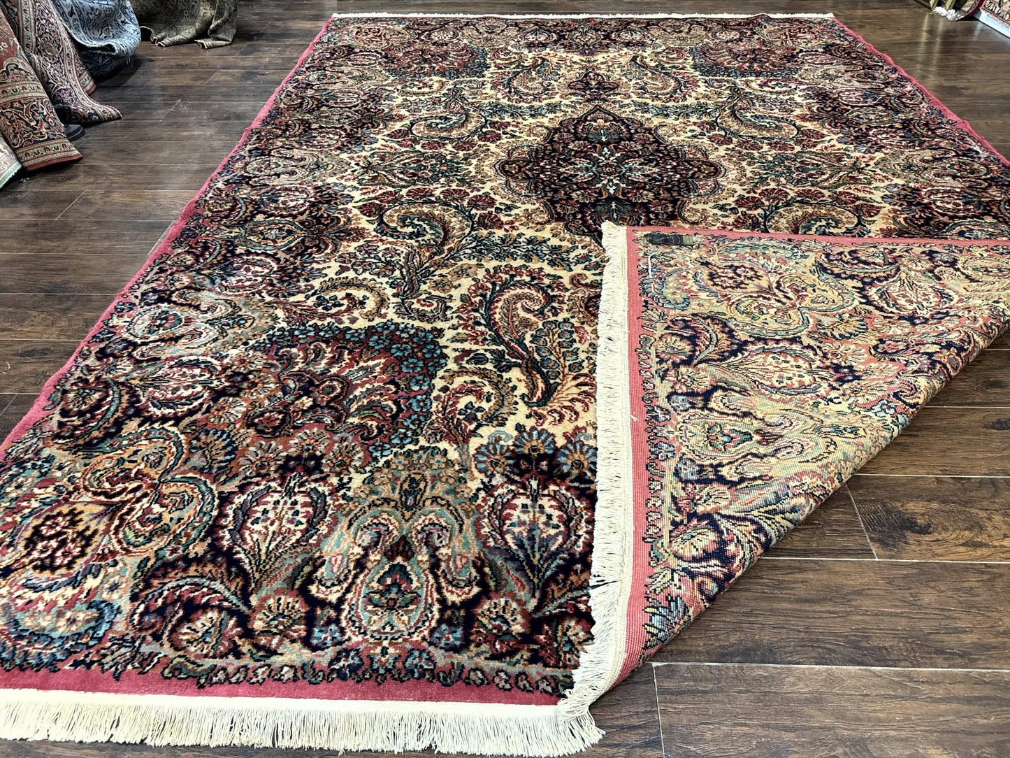 Antique Karastan Kirman Rug Imperial Kirman Ivory Eight Point Eight By Twelve Power Loomed Wool