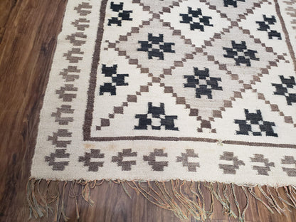 Semi Antique South American Handwoven Wool Kilim Rug 4x8 Runner Diamond Panel