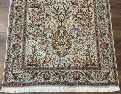 Persian Tabriz Rug 3x5 Tree Of Life With Birds And Animals Wool Silk Highlights
