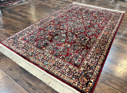 Karastan Red Sarouk Wool Rug 5.9 By 9 Vintage Oriental Carpet Original 700 Series