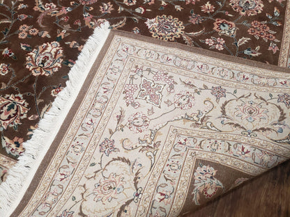Pak-Persian Vintage Wool Rug 9x12 Hand-Knotted Spice Brown Ivory Traditional Oriental Carpet