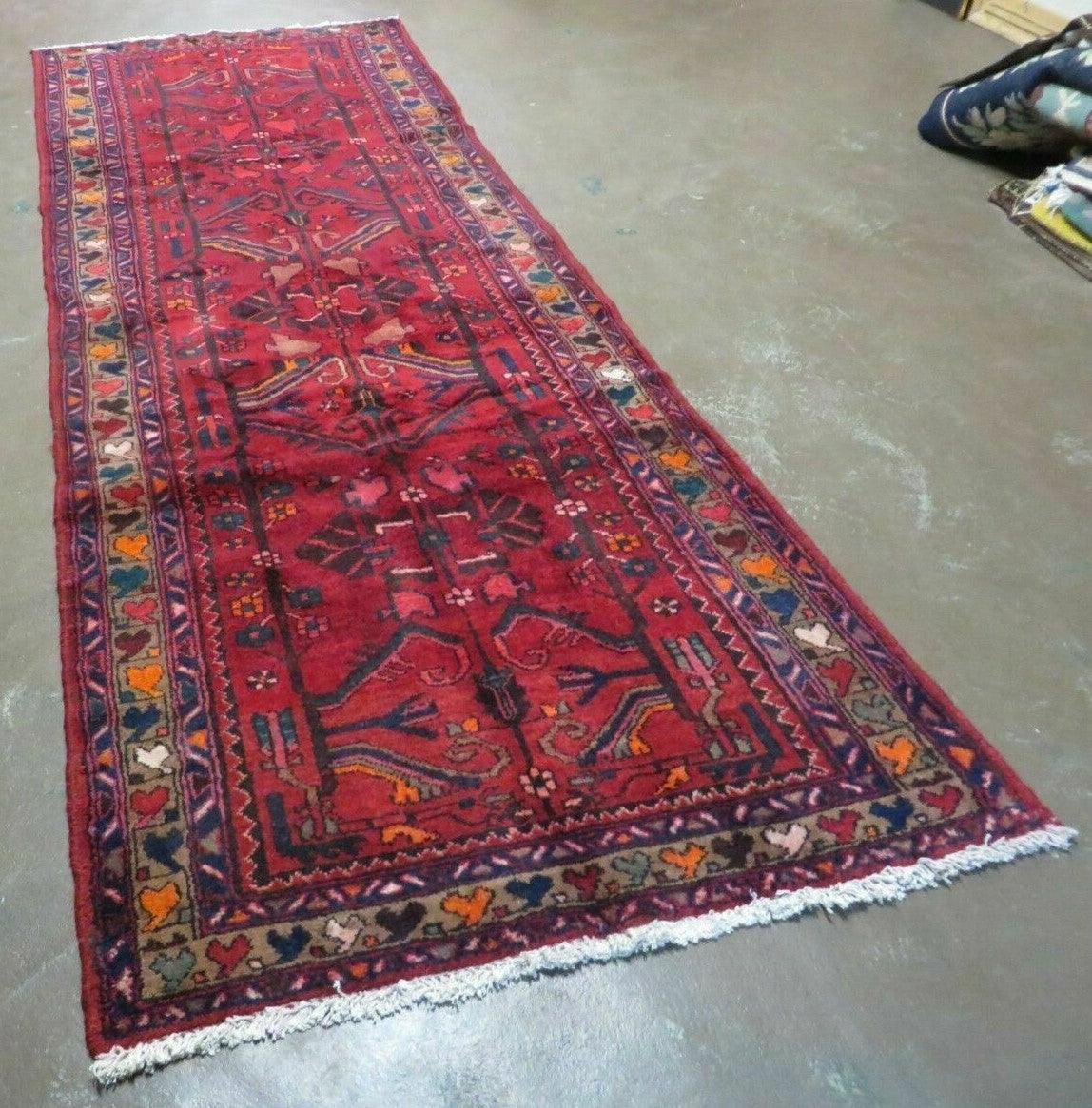 Antique Persian Hamadan Runner 3.4 x 9.7 -  Wool, Red and Navy Blue