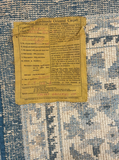 Indo Chinese Aubusson Rug 6x9 Handmade Vintage Wool Carpet Light Blue And Ivory