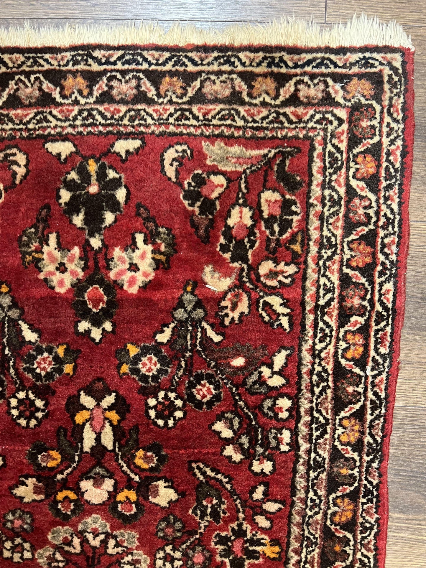 Persian Sarouk Rug 2x4 Hand Knotted Wool Antique Floral Area Rug Red Black Cream